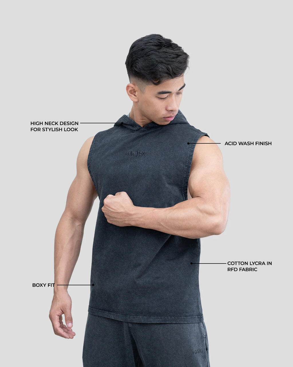Acid Wash Sleeveless Hoodie