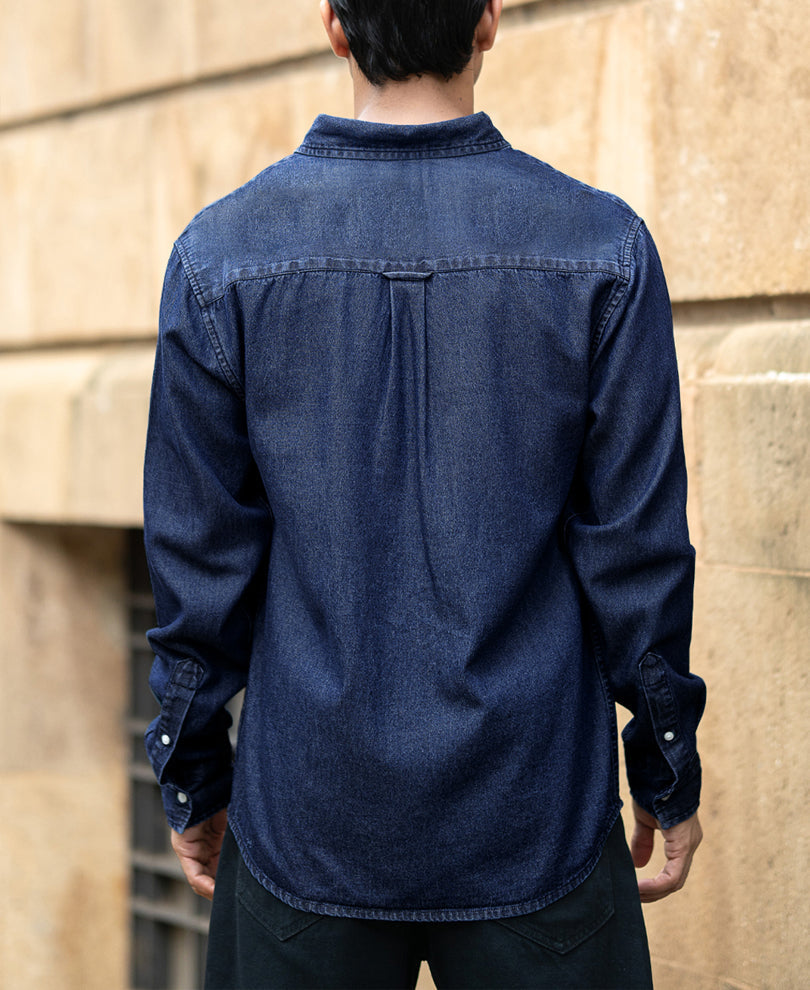 Dark Blue Washed Denim Shirt