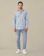 Light Blue Plaid 100% Cotton Slub Shirt