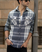 White And Navy Structured Checks Shirt