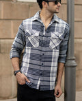 White And Navy Structured Checks Shirt