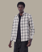 Light Grey and Navy Plaid 100% Cotton Poplin Button-Up Shirt