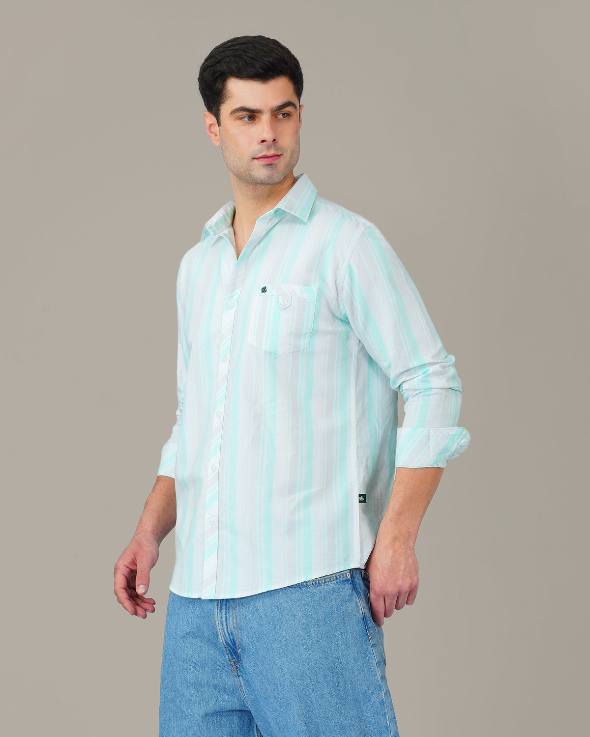 Mint Green Striped Oxford Shirt