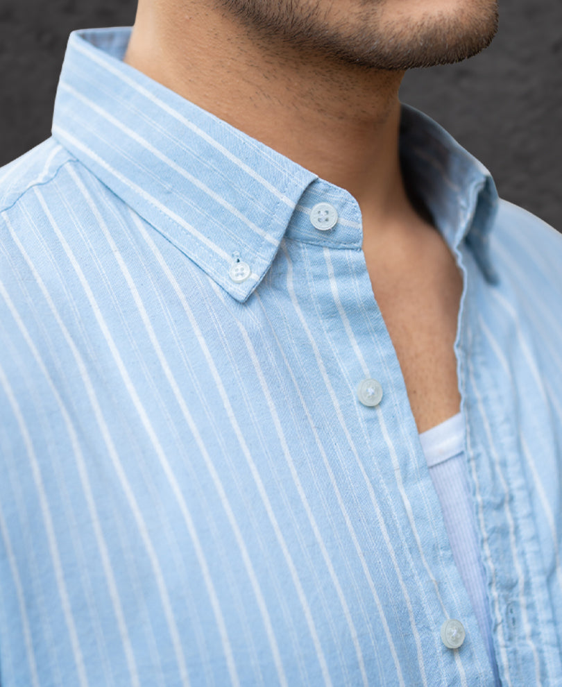 Light Blue Linen Stripe Shirt