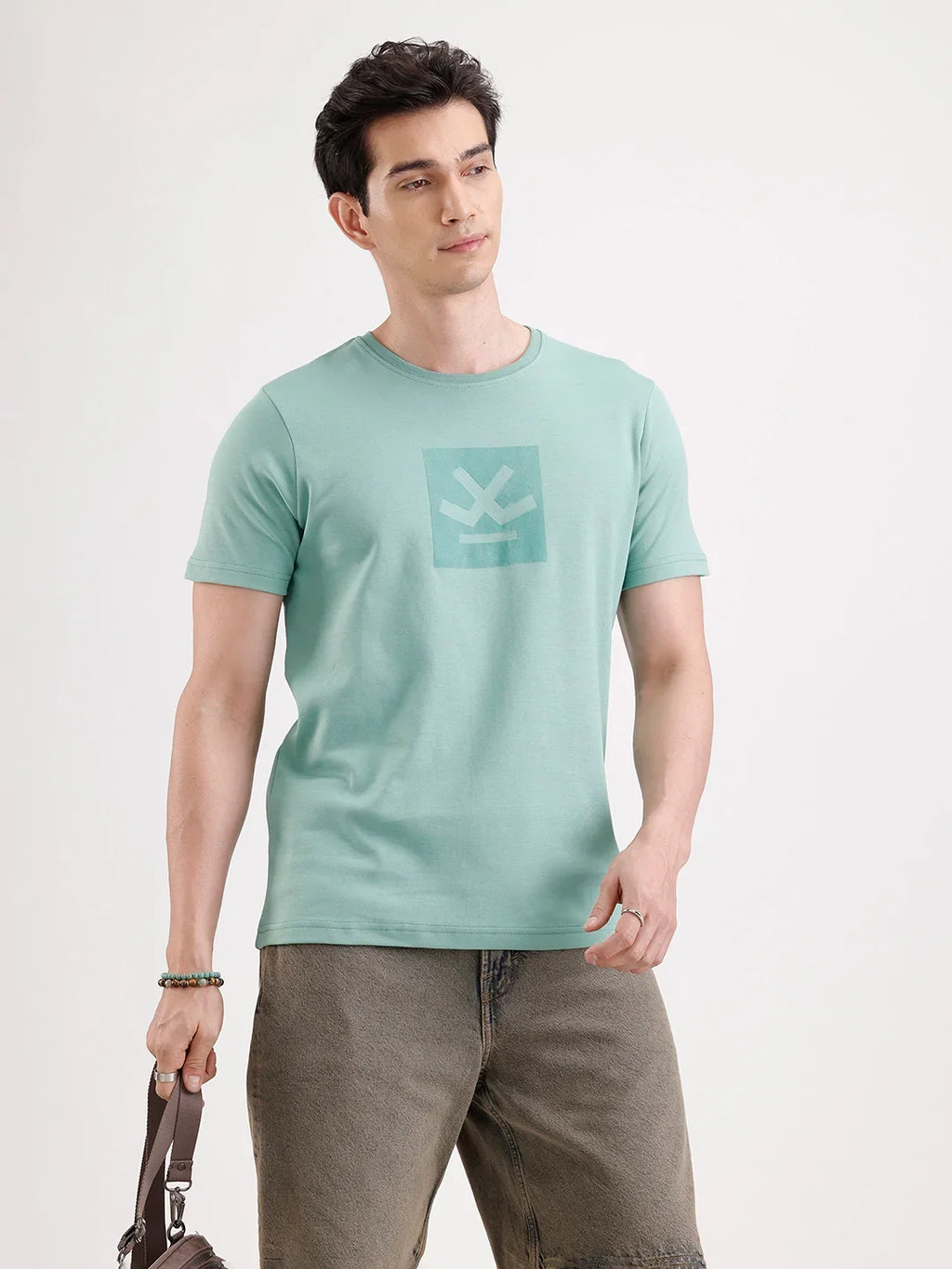 Solid Flock Printed T-Shirt  | Green