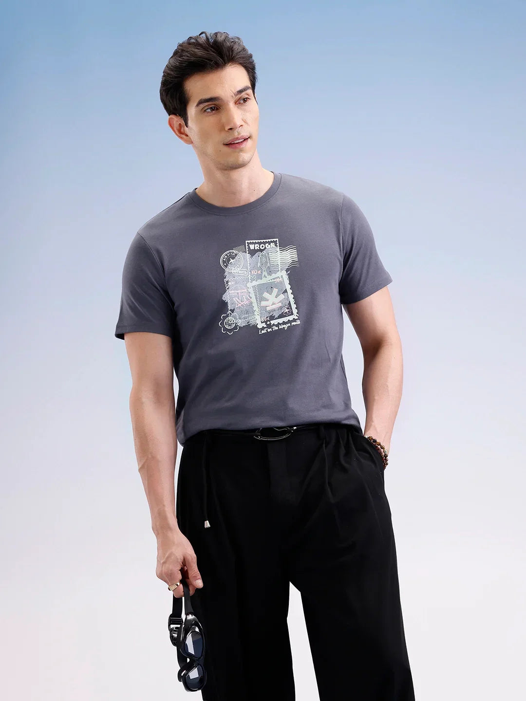 Slim Fit Placement Printed T-Shirt  | Dark Grey