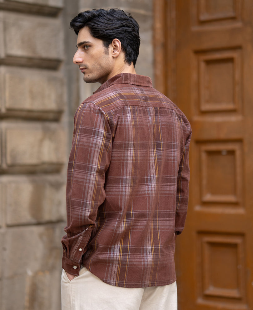 Brown Corduroy Check Shirt 100% Cotton