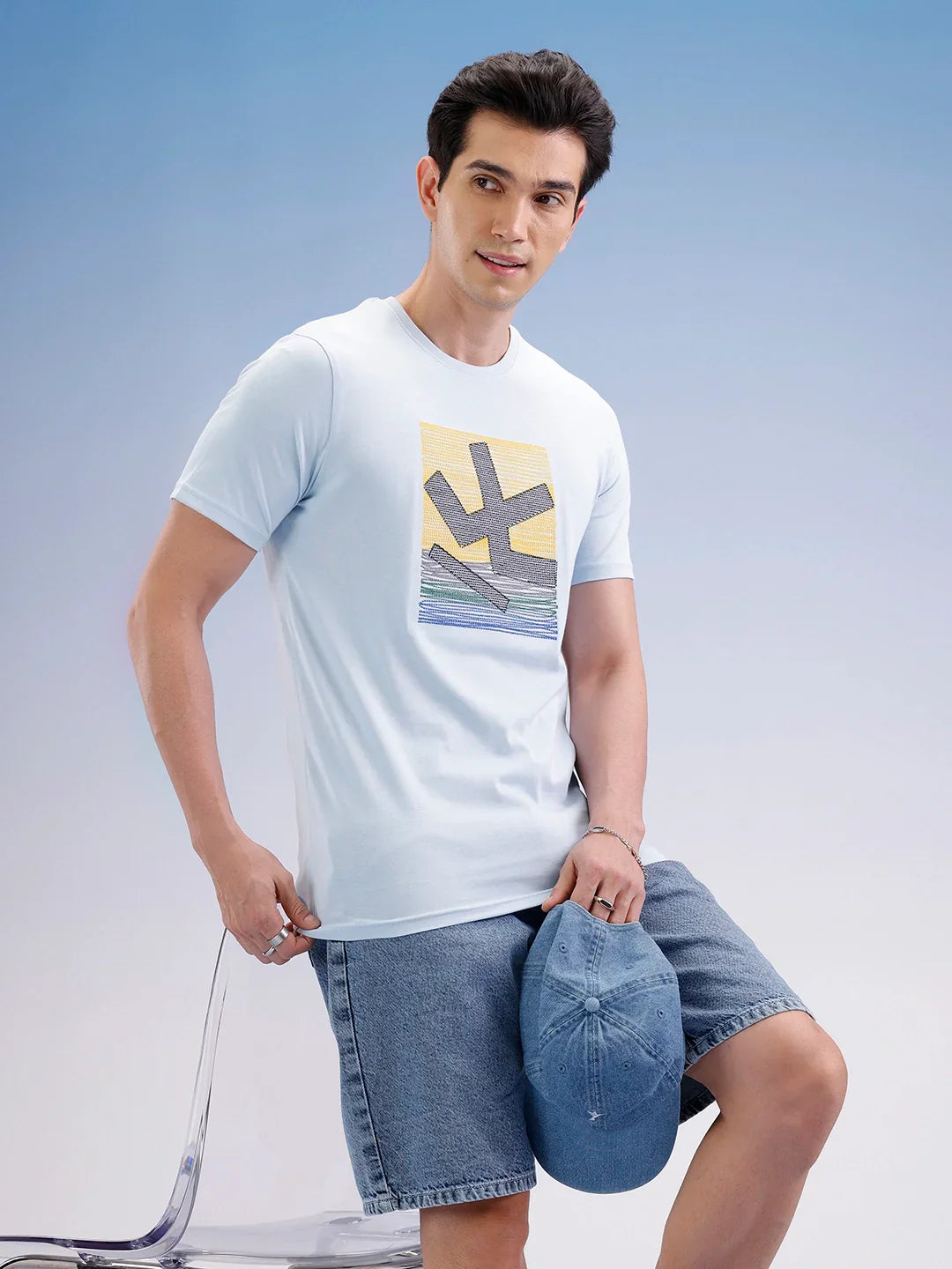 Slim Fit Embroidered Patch T-Shirt | Light Blue
