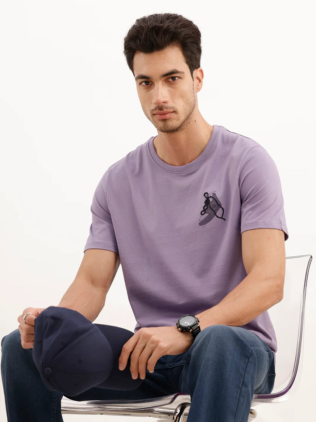 Slim Fit Emroidered Patch Detail T-Shirt | Purple