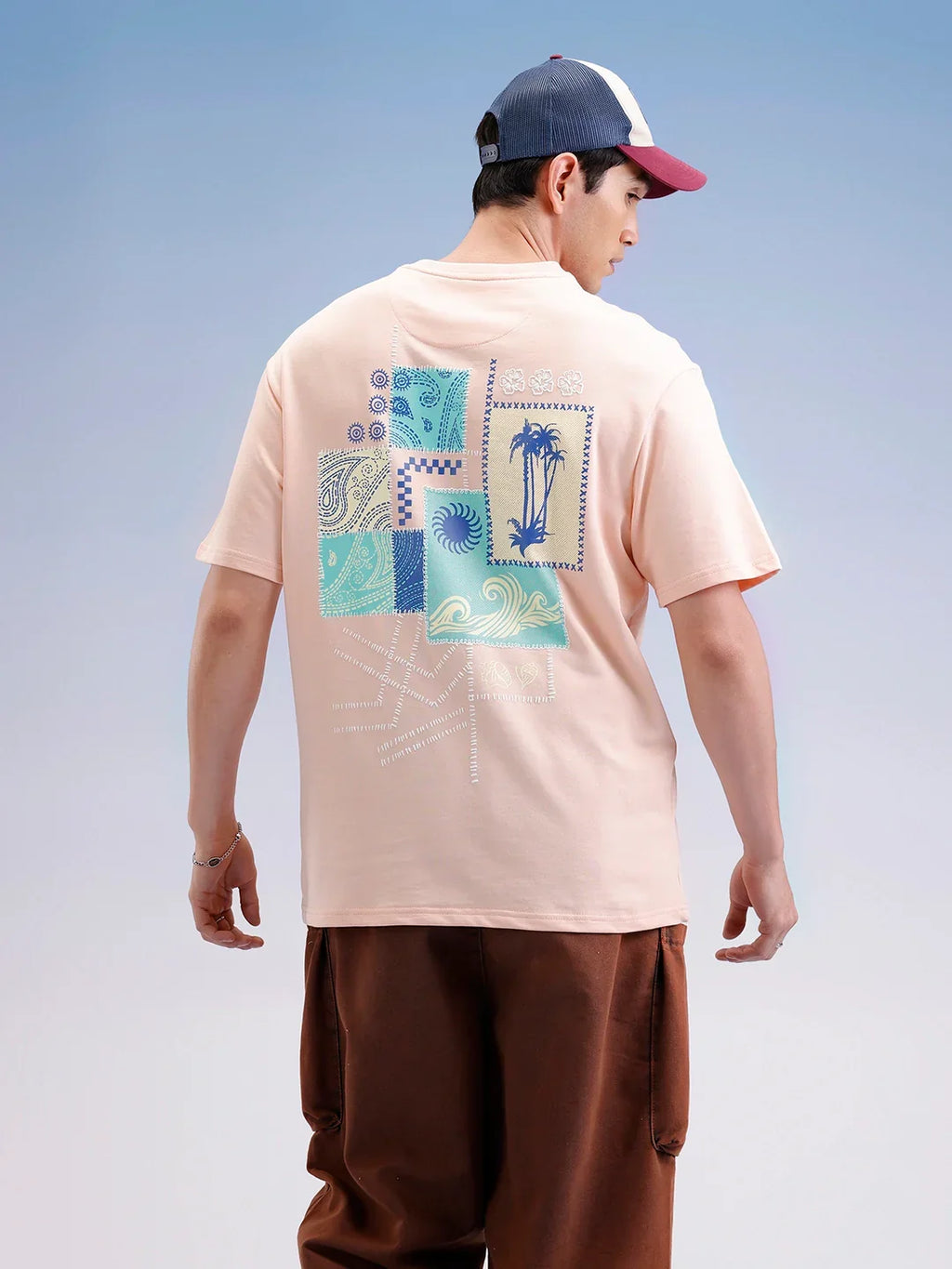 Oversized Back Printed T-Shirt  | Peach