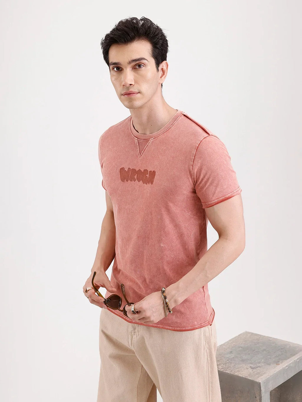 Washed Placement Printed T-Shirt   |  Rust