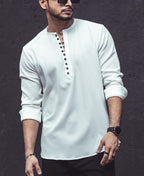 White Textured Kurta Style Shirt