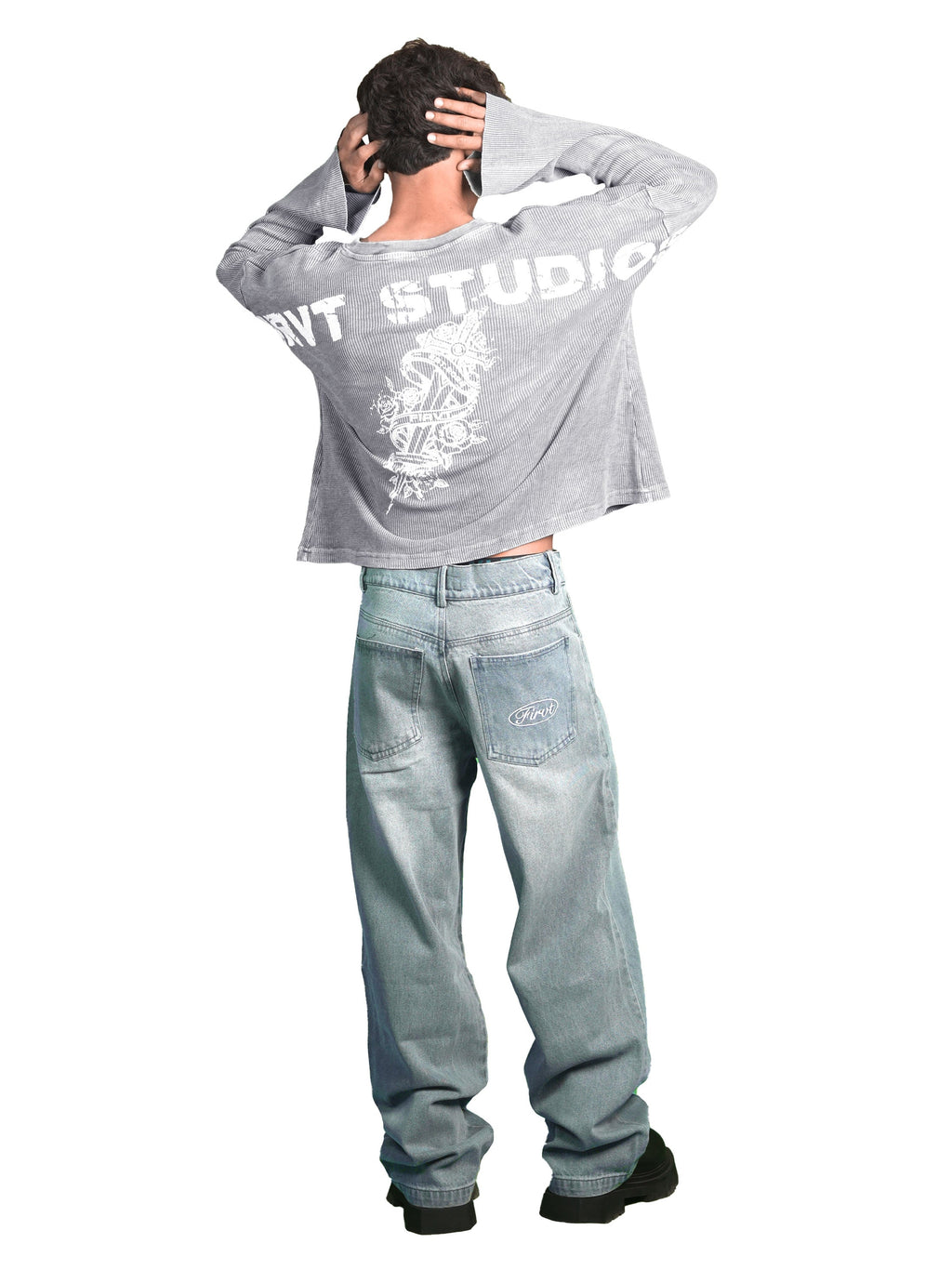 WASHED GREY SWORD WAFFLE T-SHIRT