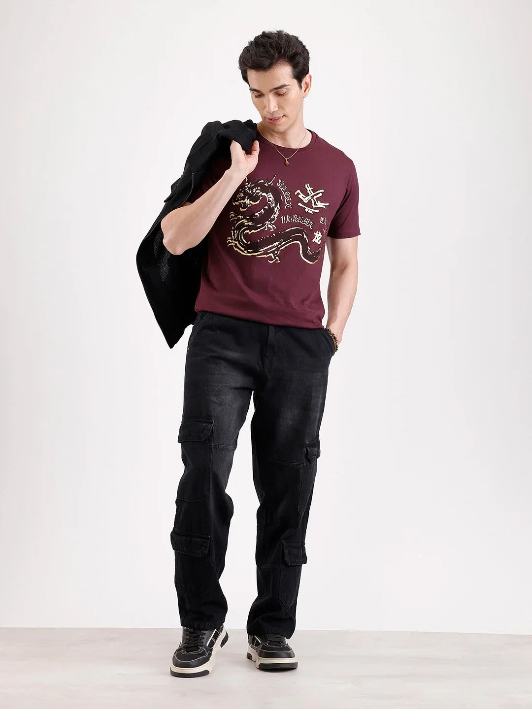 Casual Foil Printed T-Shirt   |  Maroon