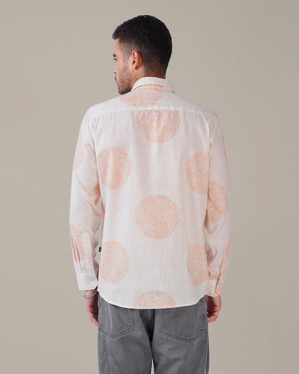 Natural Slub Plain Cream Polka Dot 100% Poly/Linen Blend Shirt