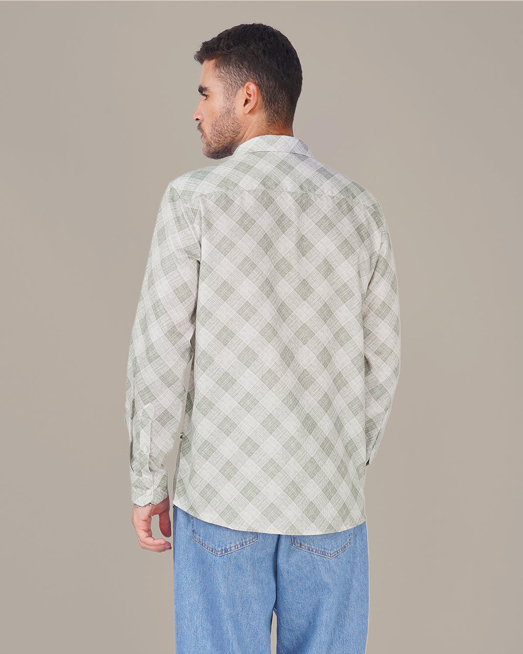 Light Gray Gingham Dobby Print 100% Polyester Shirt