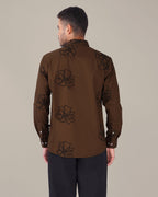Brown Floral Cotton-Rich Poplin Blend Shirt