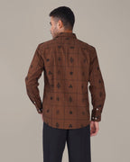 Brown Checkered Cotton-rich Linen-style Shirt