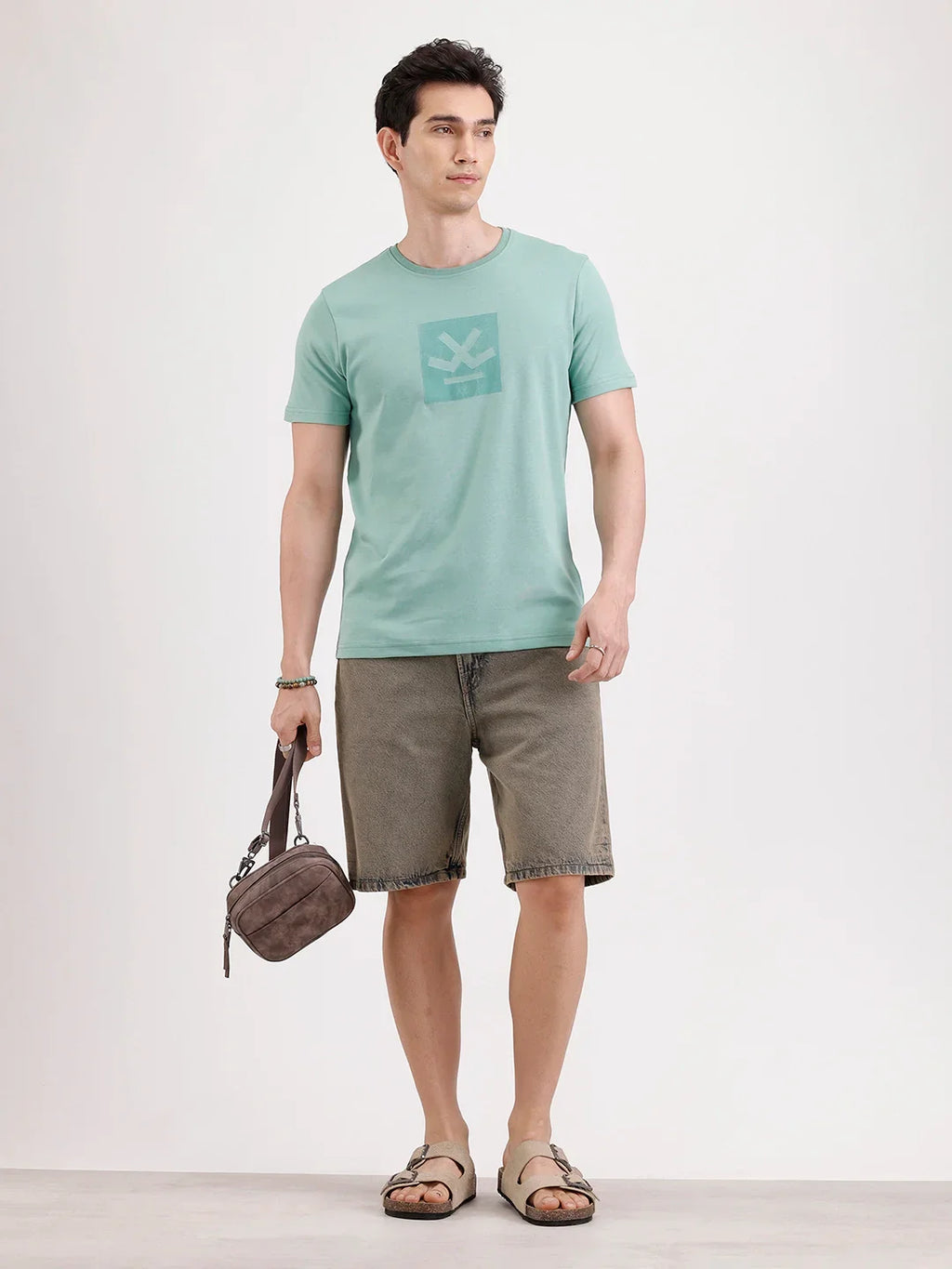 Solid Flock Printed T-Shirt  | Green