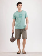 Solid Flock Printed T-Shirt  | Green