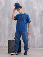 Graphic Printed Oversized Fit Brand Logo Embroidered T-shirt | Blue