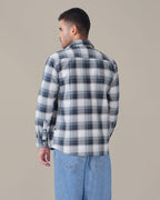 Navy and White Checkered 100% Cotton Oxford Shirt