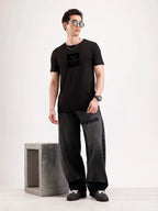 Solid Flock Printed T-Shirt   |  Black