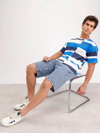 Oversized Pannel Printed T-Shirt  | Blue