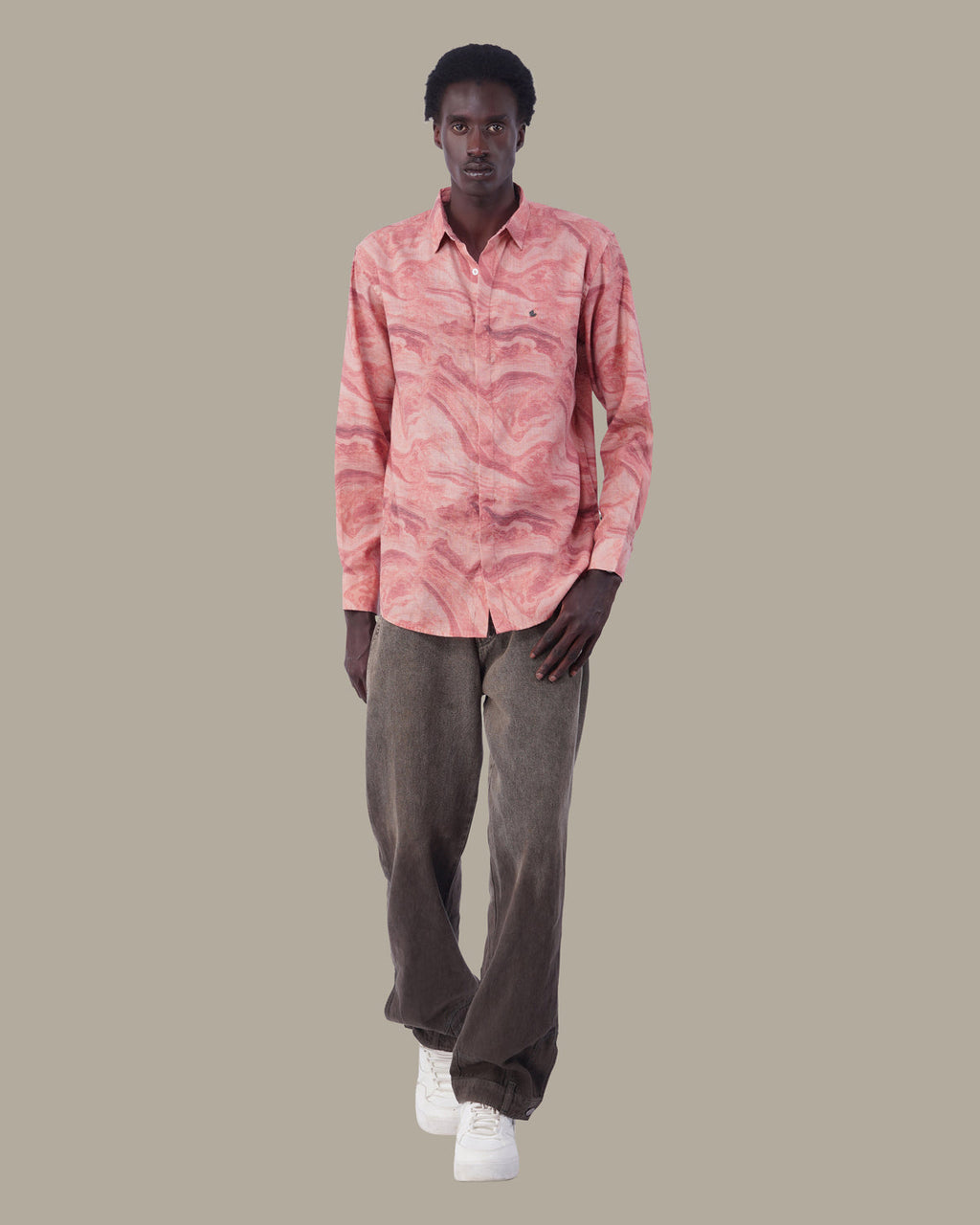Dusty Rose Abstract Linen Plus Shaped Shirt