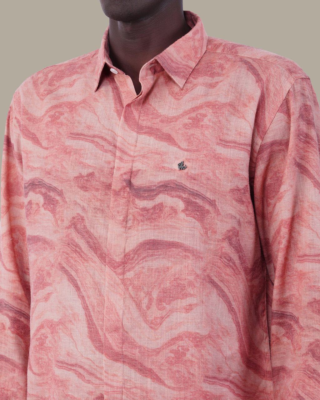 Dusty Rose Abstract Linen Plus Shaped Shirt