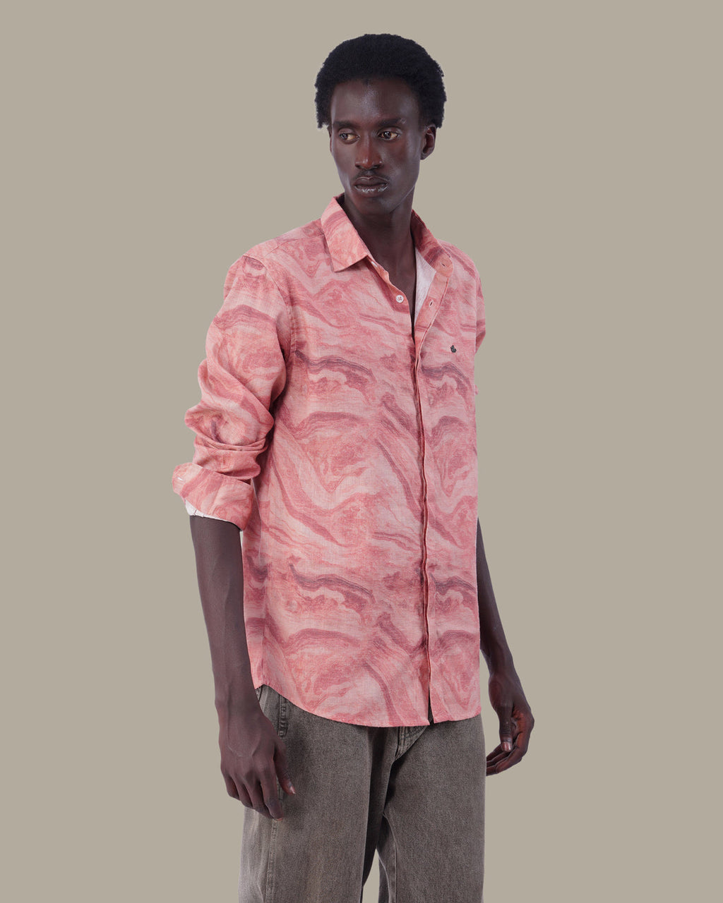 Dusty Rose Abstract Linen Plus Shaped Shirt
