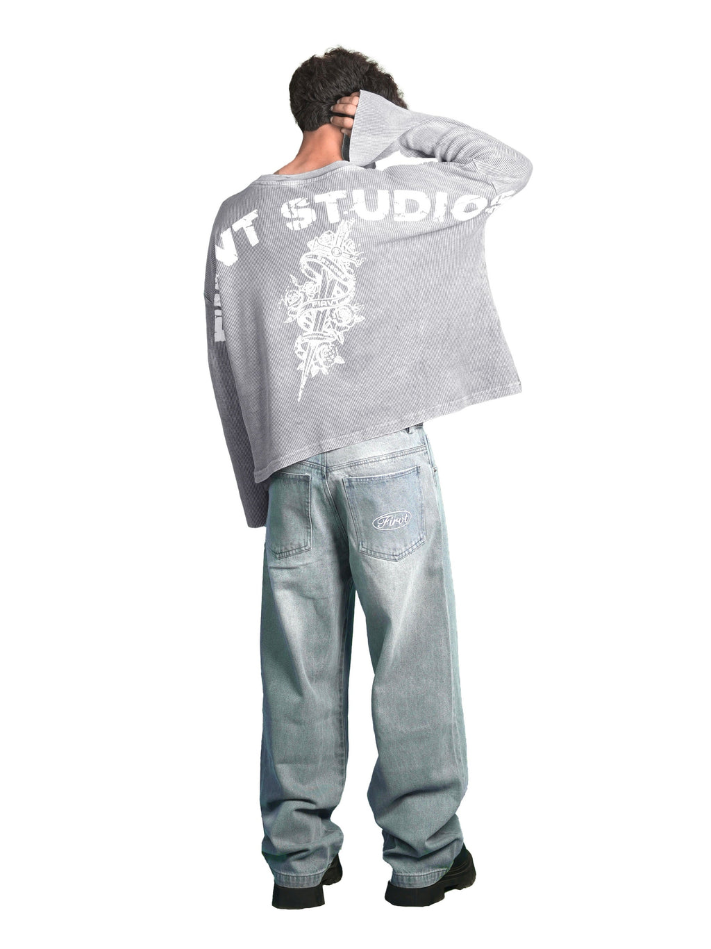 WASHED GREY SWORD WAFFLE T-SHIRT