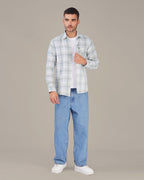 Pastel Green and Light Blue Plaid Dobby Weave 100% Cotton Shirt