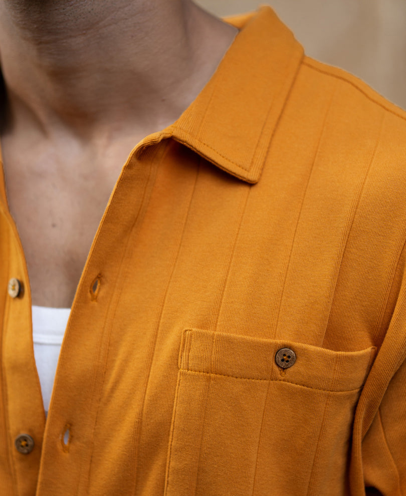 Mustard Structure Knit Shirt 100% Cotton
