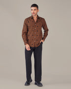 Brown Checkered Cotton-rich Linen-style Shirt