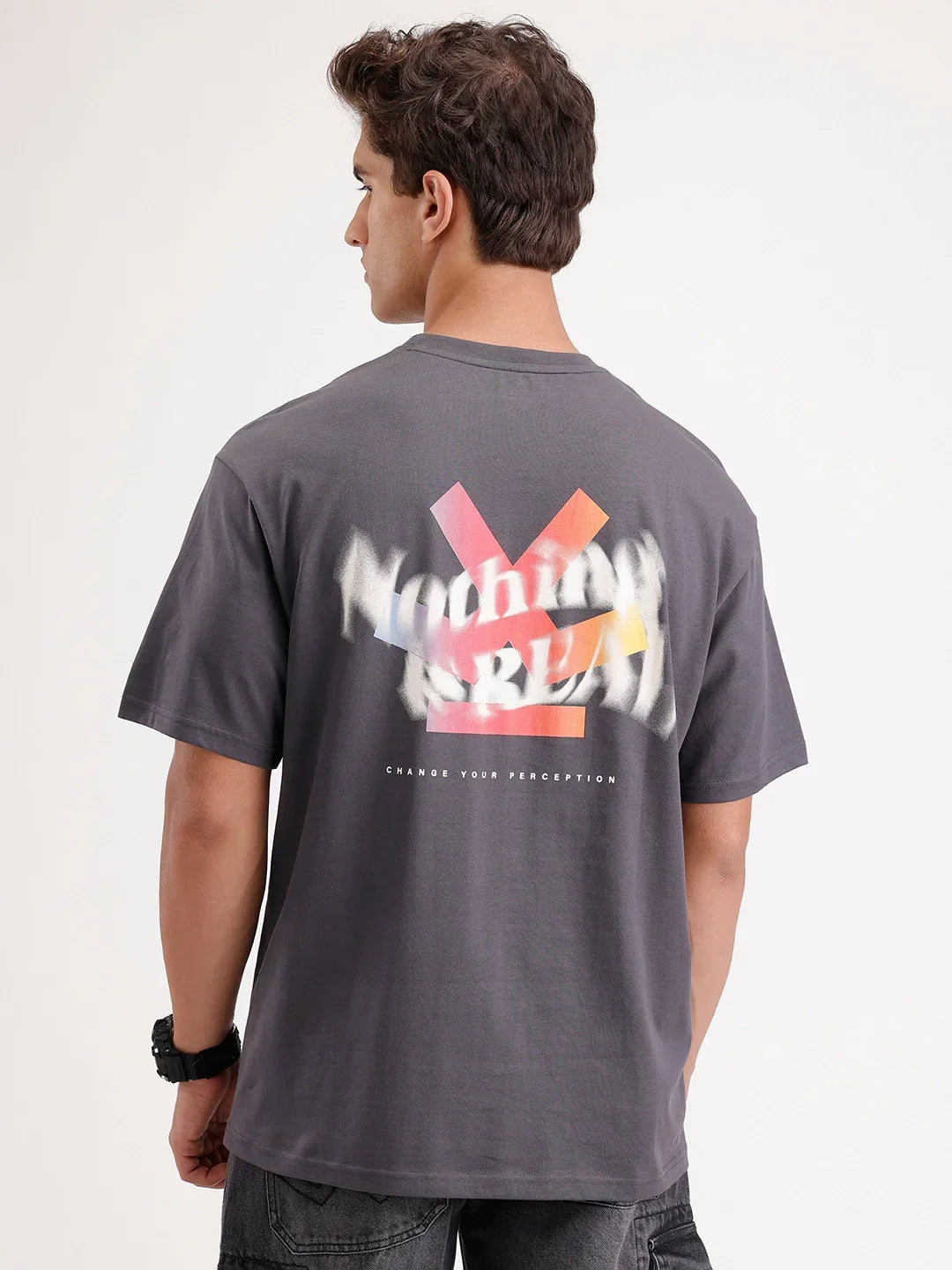 Oversized Fit Back Printed T-Shirt | Dark Grey