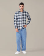 Navy and White Checkered 100% Cotton Oxford Shirt