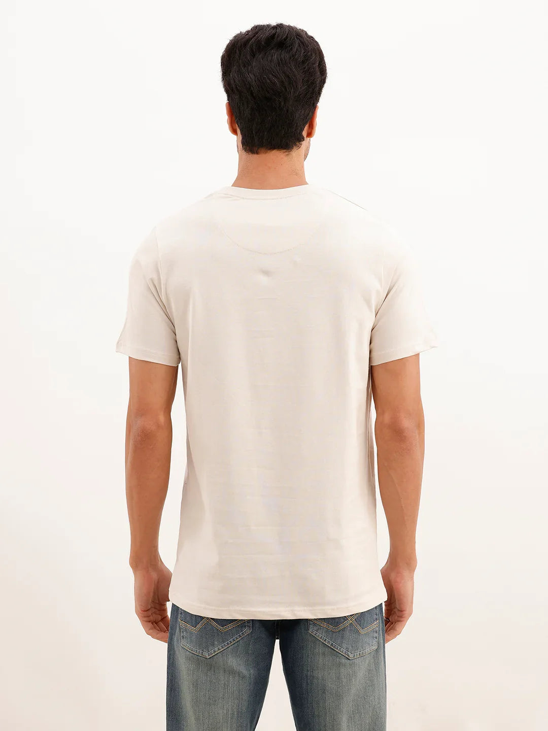 Slim Fit Emroidered Patch Detail T-Shirt | Beige