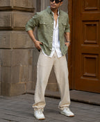 Green Printed Structure Shirt 100% Cotton