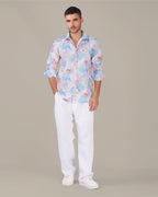 Pastel Multi-Color Patterned 100% Polyester Button-Up Shirt