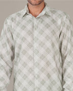 Light Gray Gingham Dobby Print 100% Polyester Shirt