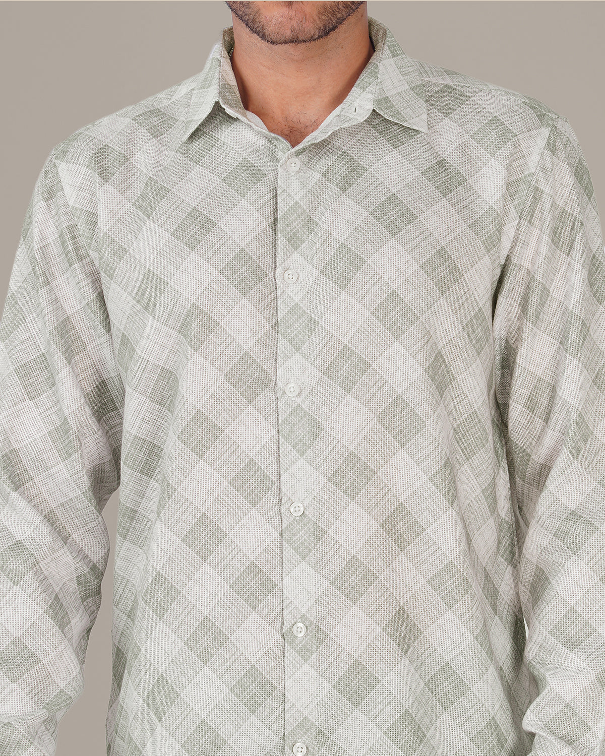 Light Gray Gingham Dobby Print 100% Polyester Shirt