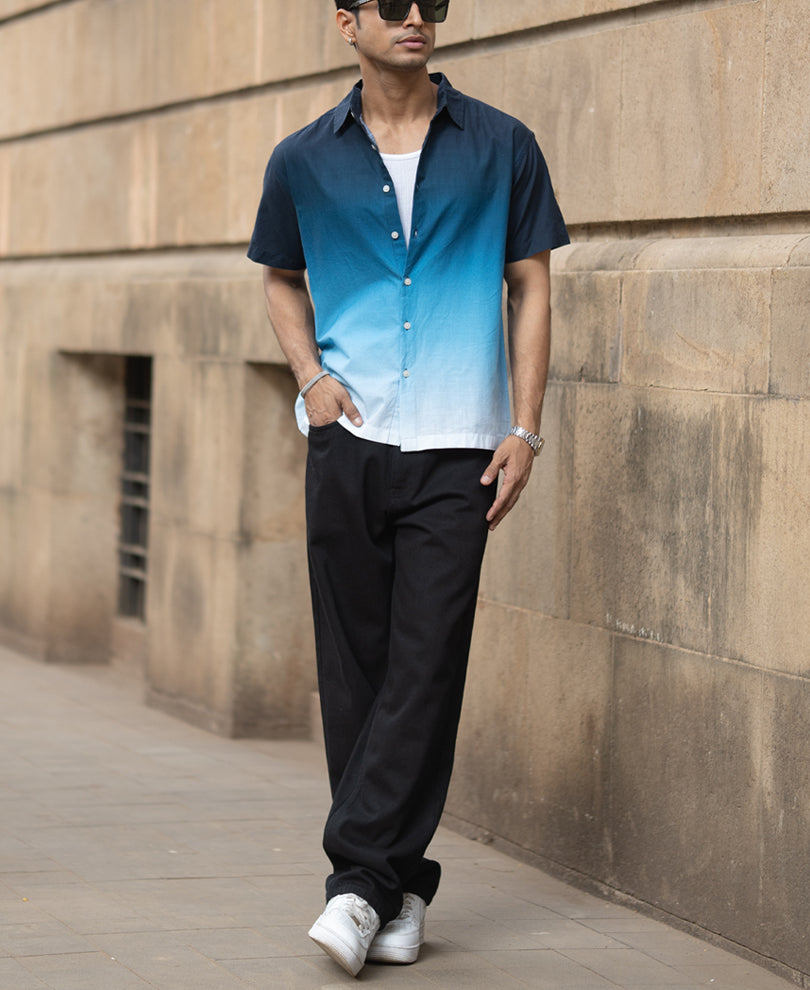 Dark Navy Ombre Shirt 100% Cotton