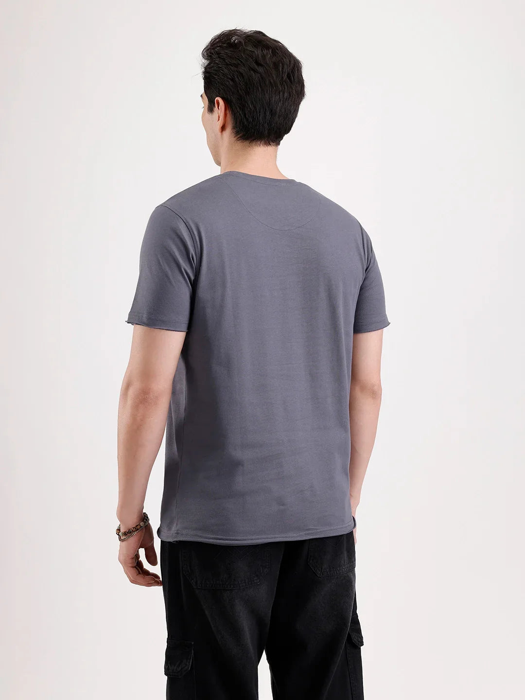 Solid Embroidery Patch T-Shirt   |  Grey
