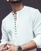 White Textured Kurta Style Shirt