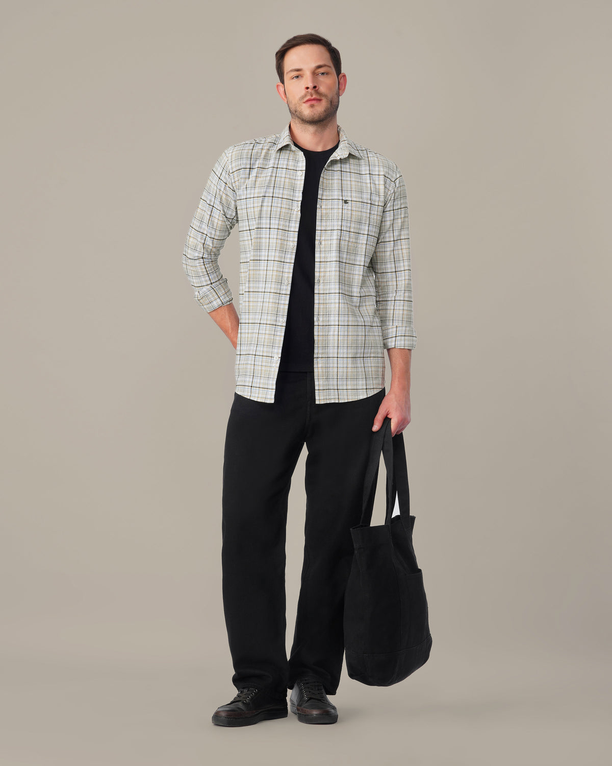 Multicolor Plaid Linen Plus Cotton Blend Shirt