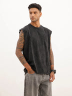 Washed Cut Off Sleeves T-Shirt | Black