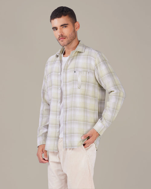 Beige Plaid 100% Cotton Dobby Weave Shirt