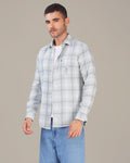 Pastel Green and Light Blue Plaid Dobby Weave 100% Cotton Shirt