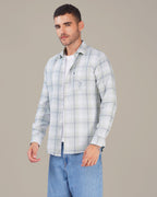 Pastel Green and Light Blue Plaid Dobby Weave 100% Cotton Shirt